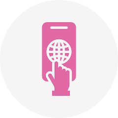 Hand tapping iPhone icon with internet symbol representing Sakura Mobile eSIM setup and activation.