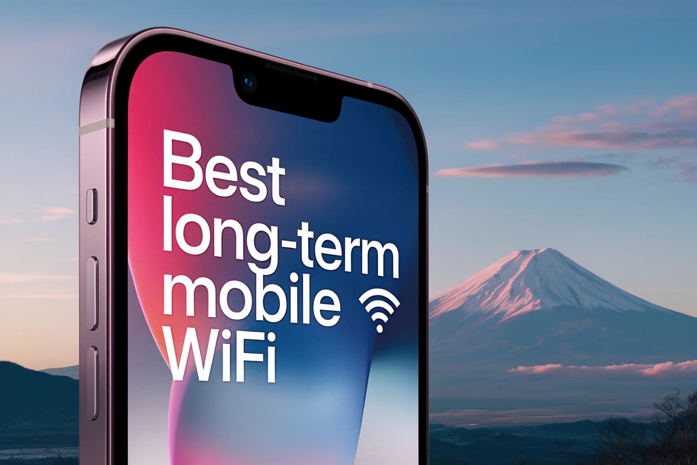 iPhone displaying blog title 'Best Long-Term Mobile WiFi' with Mt. Fuji background.