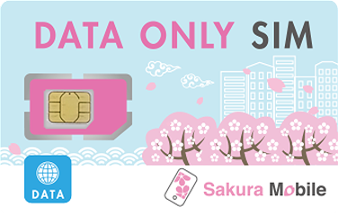Data-only SIM card showing Sakura Mobile Japan plan options.