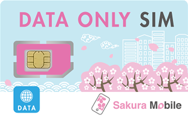 Data-only SIM card showing Sakura Mobile Japan plan options.