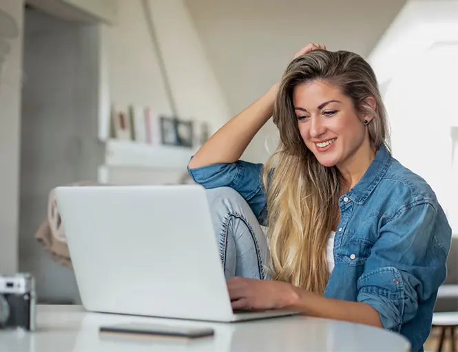 Woman in Japan using Sakura Mobile internet service at home during a special campaign promotion.