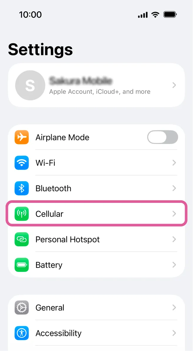 iOS Settings > 'Cellular' option highlighted for manual Sakura Mobile APN setup on older devices.