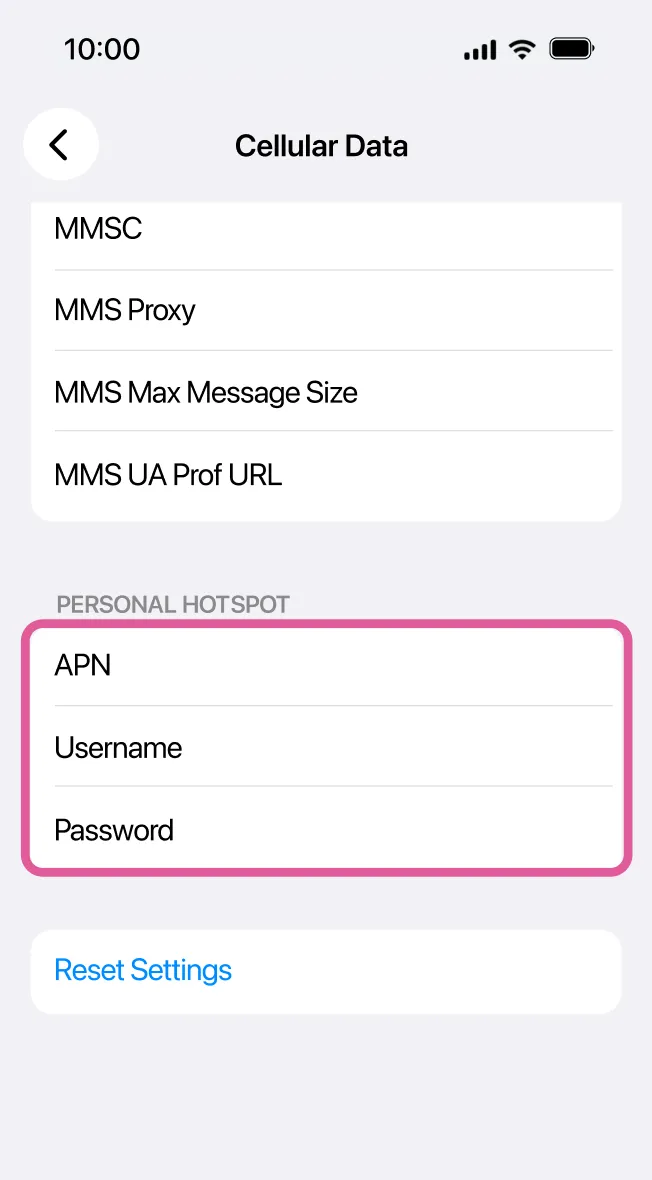 Personal Hotspot screen on iPhone showing Sakura Mobile APN settings for Apple devices.