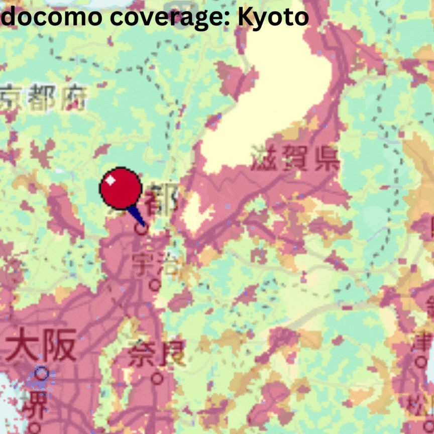 A comparitive gif of the coverage levels in Tokyo between docomo, SoftBank, and au