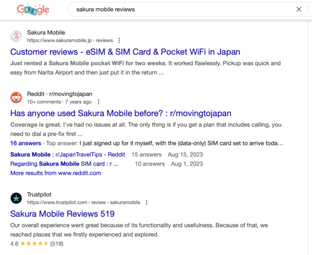 How to find customer reviews for a company in Google search results