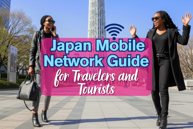 Two women are on the phone, smiling and waiting for someone in front of Sky Tree in Tokyo