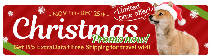 CHRISTMAS PROMO NOW! TRAVEL WIFI 15% Extra 4G Data. Free Shipping.