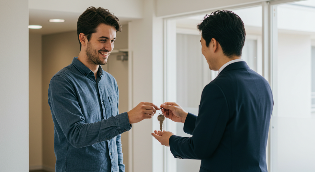 Foreigner receiving the keys of his new apartment