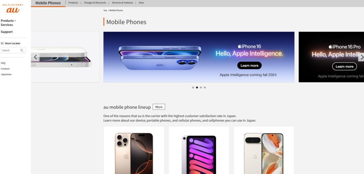 Screenshot of AU's English homepage