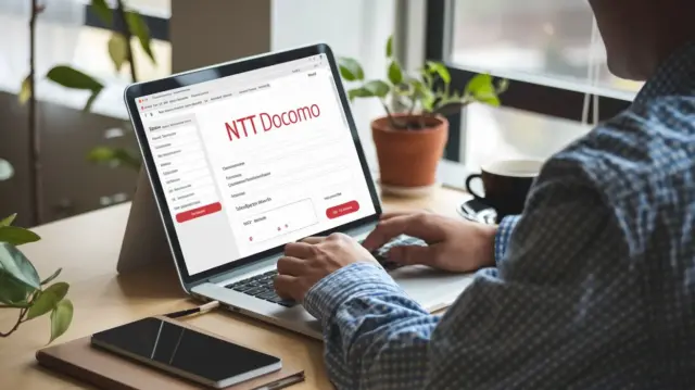 A person applying for an NTT docomo service on a laptop