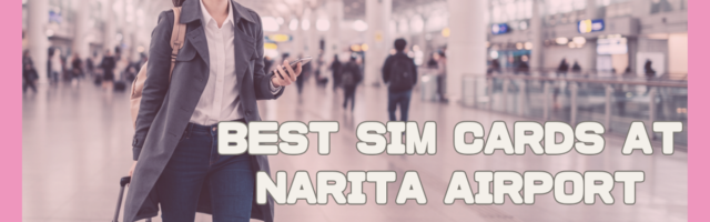 A smiling woman with a suitcase and phone walks through a bright terminal in Narita Airport